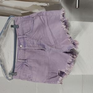 Purple denim button fly shorts